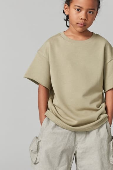 Kids APLUS DMINUS Bermuda Distressed Boxy T-Shirt – 100% Cotton Raw-Edge Relaxed Tee
