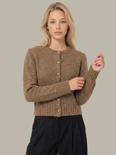 James Fuzzy Button Crew Cardigan