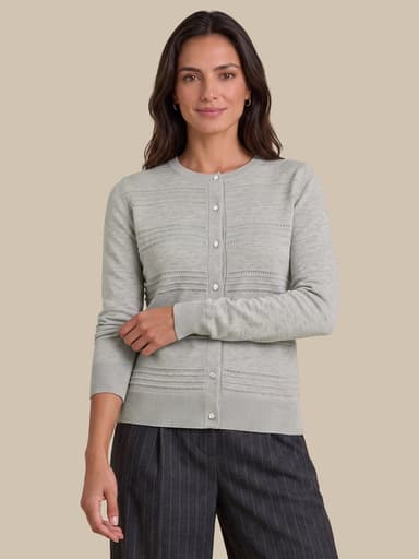 Textured Pointelle Crewneck Cardigan