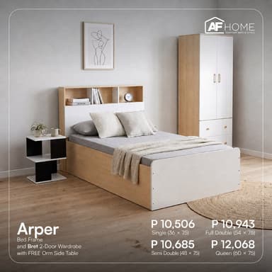 Payday Sale - Arper Bed + Bret 2-Door Wardrobe Free Orm Side Table (Random Color)