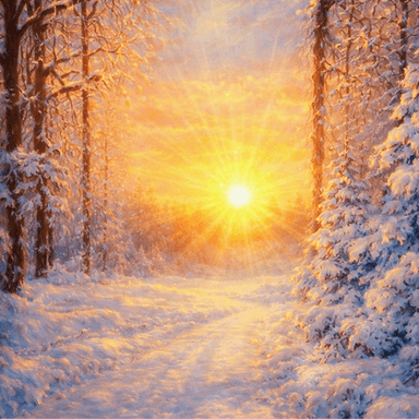 Sunrise of Hope and Happiness in a Snowy Forest