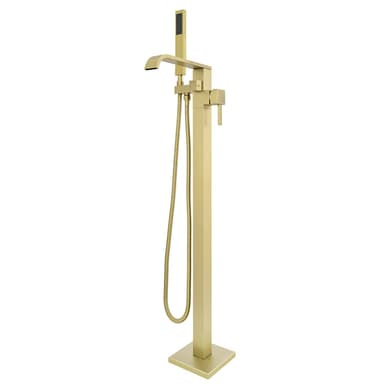 Free Standing Tub Faucet, High Flow Freestanding Bathtub Faucet with Waterfall Spout & Handheld Shower, 360° Swivel Tub Filler