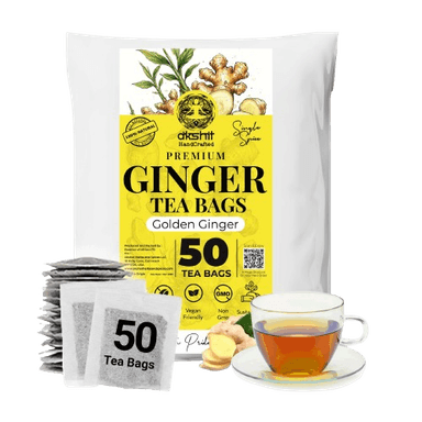 Premium Ginger Tea Bags – Golden Ginger, 50 Count, Caffeine-Free & Vegan, Uganda Origin