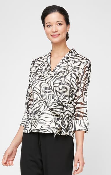 Printed Chiffon Surplice-Neckline Blouse