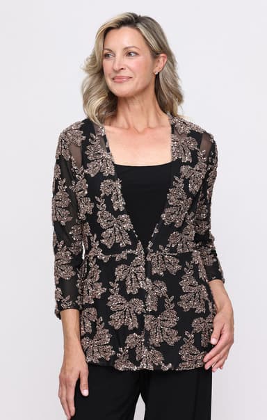 Plus 3/4 Sleeve Mesh Sequin Twinset