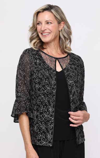 Petite 3/4 Sleeve Embroidered Mock Twinset