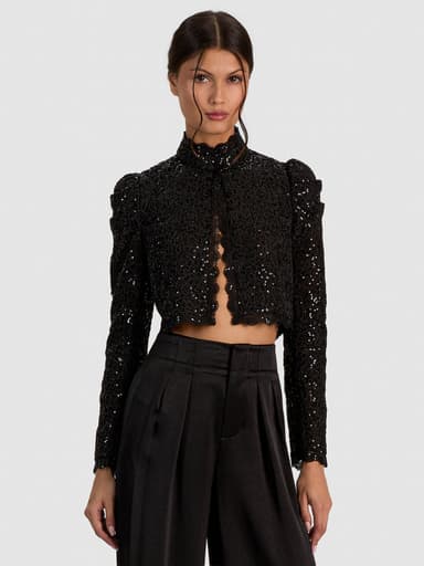 THOMASINA EMBELLISHED LACE JACKET - BLACK