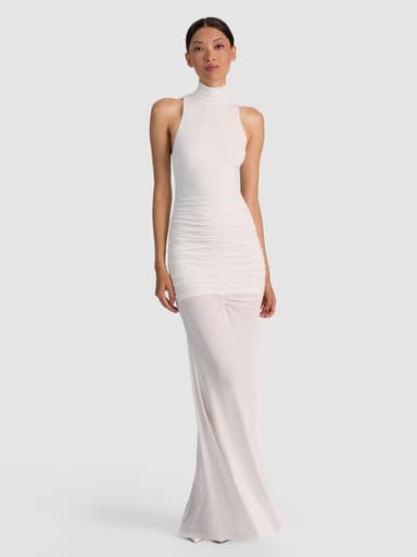 SHANNON RUCHED HIP MAXI DRESS - OFF WHITE