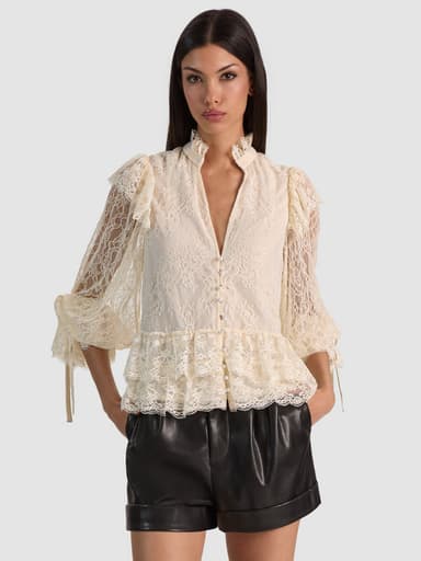 WILHELMINA LACE RUFFLE TOP - CHINO