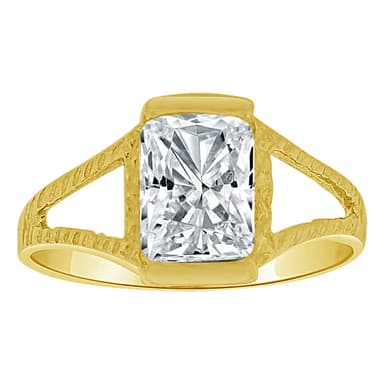 Small Ring Rectangular CZ Crystal Yellow Gold 14k