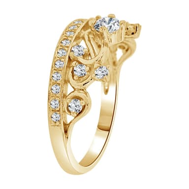 Princess Tiara Crown Small Size Ring Cubic Zirconia Yellow Gold 14k Size 4