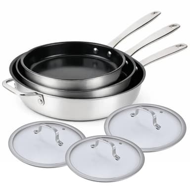 5-Ply Nonstick Frying Pan Set + Lids, 6-Piece