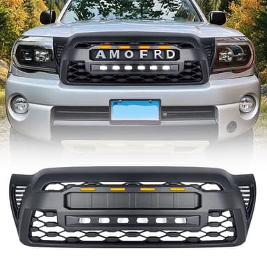 TRD PRO Style Grille w/ LED Off-Road Lights, Amber Lights and DIY Letters for 2005-2011 Toyota Tacoma- Matte Black