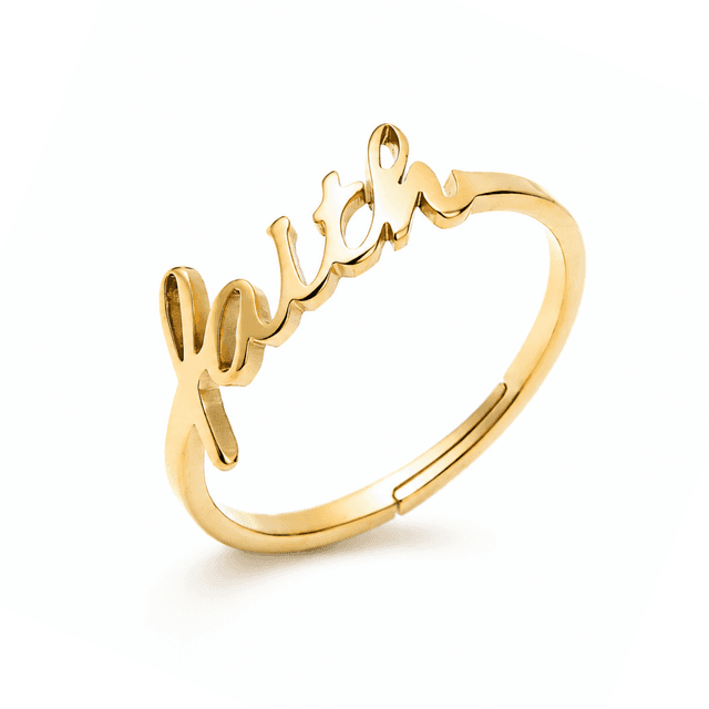 'Faith' Cursive Stainless Steel Adjustable Ring