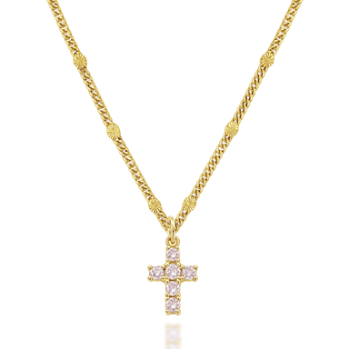 Loved by Him- Mini Pink Cross Necklace