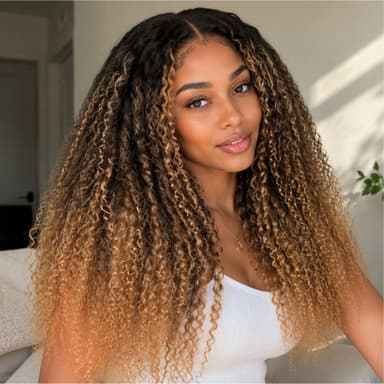 Amanda 300% Density Honey Blonde Highlights Simi Curly wig 13x6 Full Lace Frontal Glueless Human Hair Wig