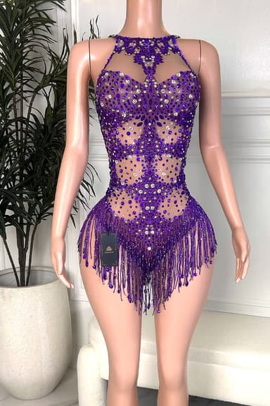Tally Purple Tassel Playsuit (Ready To Ship)
