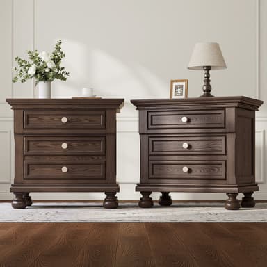 Bobbin Dark Solid Wood Nightstands Set