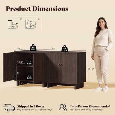 Storage Cabinet, 63in Buffet Cabinet with Storage, Sideboard Cabinet-Walnut