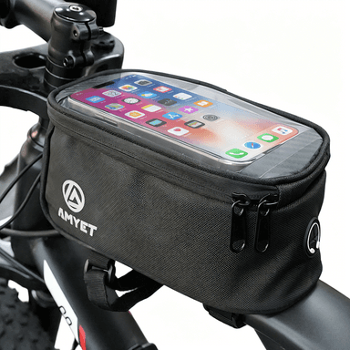AMYET Large Waterproof Bike Phone Front Frame Bag with Touchscreen & Storage-Black
