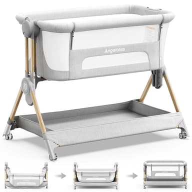 Angelbliss Protable Bassinet BCR08 Easy to Fold Bedside Adjustable  All Mesh-Grey