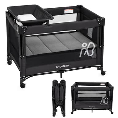 One-Push Setup Baby Bassinet & Pack and Play - Bedside Crib with Diaper Changer BN11