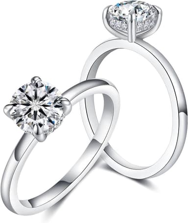 Solitaire Moissanite Engagement Ring for Women, 1-2CT Round Cut Hidden Halo Bridal Ring