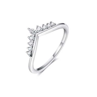 V Shaped Curved Moissanite Wedding Band Crown Chevron Silver Ring