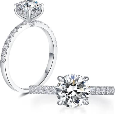 Moissanite Engagement Ring for Women, 1-2CT Round Cut Hidden Halo Bridal Solitaire Ring