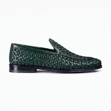 Men's Green Woven Leather Loafer