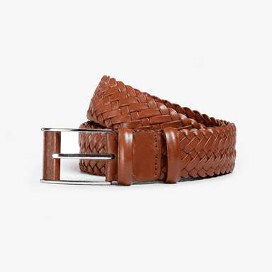 Men’s Cognac Braided Leather Belt
