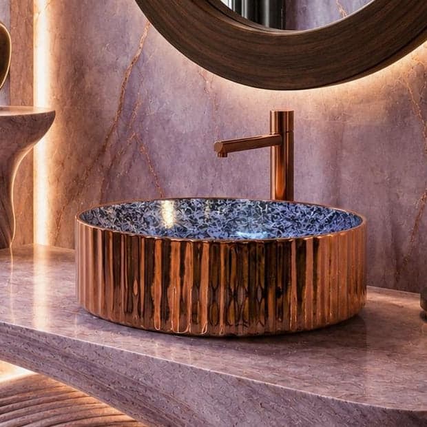 Rossella Fiorillo Ceramic Texture RF Eclisse Line Model Millerighe OSL010 Purple RF Texture Interior Rose Gold-plated Exterior Sink
