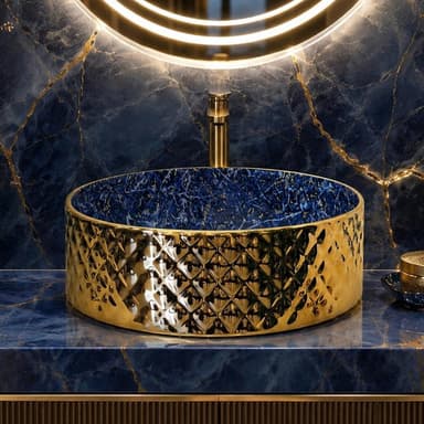 Rossella Fiorillo Ceramic Texture RF Eclisse Line Model Rombo OSL009 Blue RF Texture Interior Gold-plated Exterior Sink