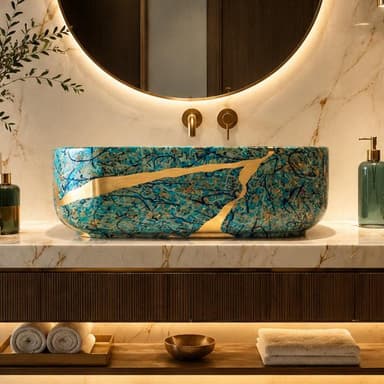 Rossella Fiorillo Ceramic Texture RF Kintsugi Line Model G43E Texture Green and Gold RF Sink
