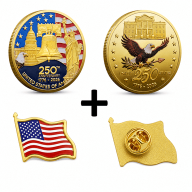 America 250 Coin + American Flag Lapel Pin Bundle