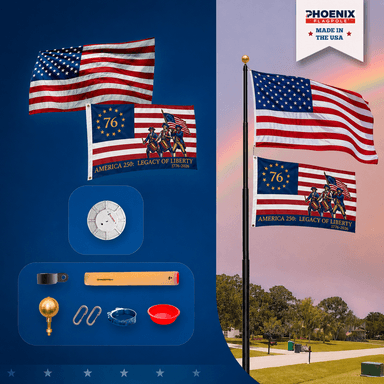 Phoenix Legacy 250 Flagpole Kit | Solar Light & America 250th Flag Included