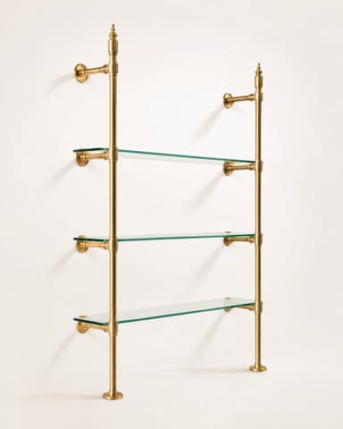 Vintage Brass Shelving Unit — Single Bay Countertop with Glass (45" W x 55" H x 12" D)