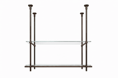 Dark Bronze Ceiling Only Mounted Brass Shelving With Glass, 40 inches x 50 inches x 10 inches