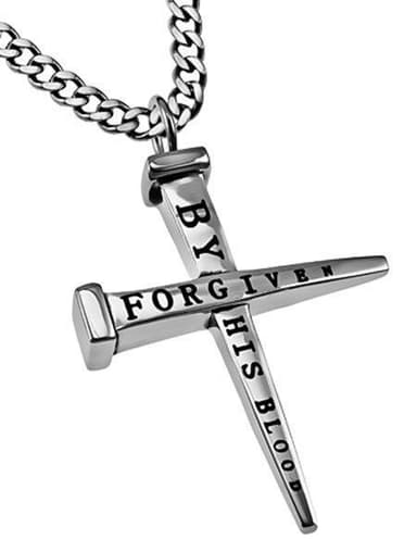 Men's Stainless Steel Forgiven 2 Nail Cross Necklace - Romans 5:9