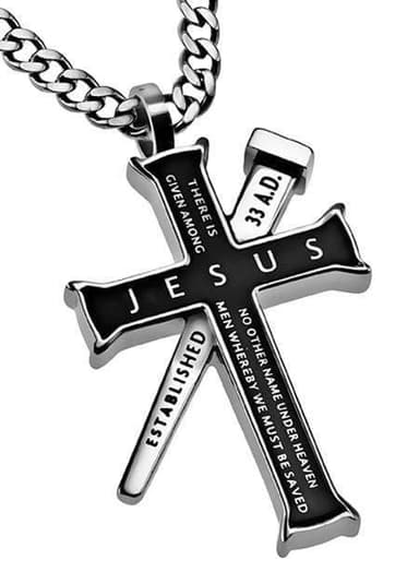 Men's Stainless Steel Black Established Cross Necklace Jesus