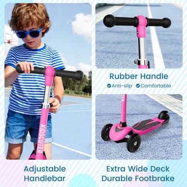 2-in-1 Kids Scooter for Ages 3-12, 3 Wheel Lean to Steer Scooter with LED Light-Up Wheels, Adjustable Handlebar, Foldable & Detachable for Boys & Girls