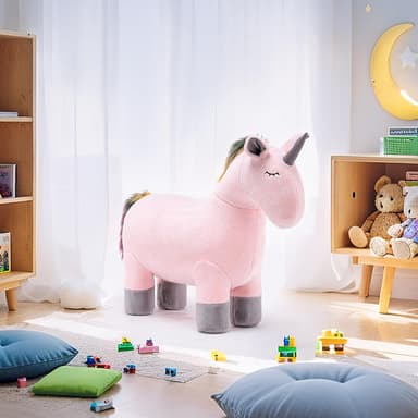 AUA CROWN Giant Unicorn Chair - Plush Fantasy Animal Seat & Ottoman Footrest with Wooden Legs for Bedroom and Living Room