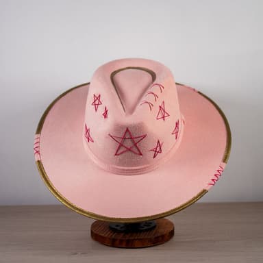 Handcrafter Boho Stellar Blush Hat – Starry Bohemian Cowgirl Fedora with Gold Trim