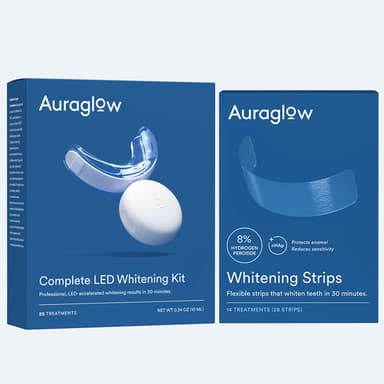Auraglow Teeth Whitening Kit and 8% Whitening Strips Bundle