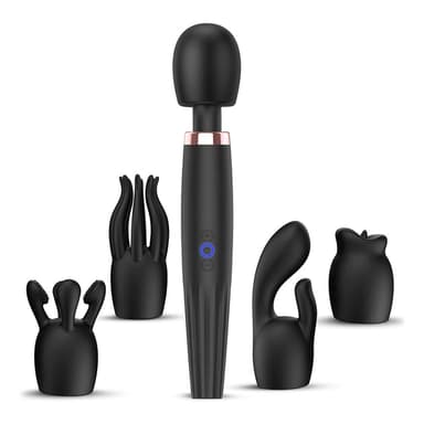5-in-1 Rechargeable Magic Wand Vibrator with Flex Neck & 4 Attachments