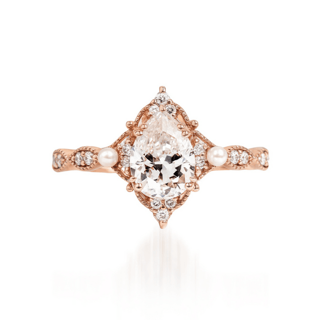Rose Gold Vintage Diamond & Pearl Ring in Solid Gold