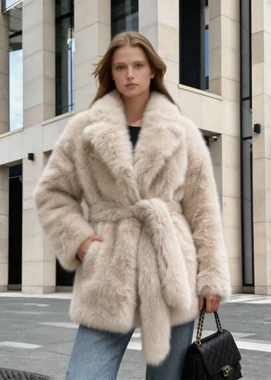 Luxe Plush Belted Faux Fox Fur Wrap Coat