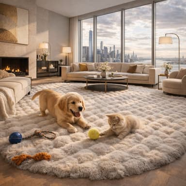 Luxurious Round Faux Fur Shag Area Rug - Ultra Soft Non-Slip Machine Washable Circle Carpet