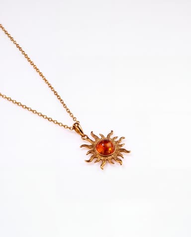 Gold Amber Sun Charm Pendant