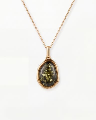 Gold Green Amber ELEMENT Pendant Necklace